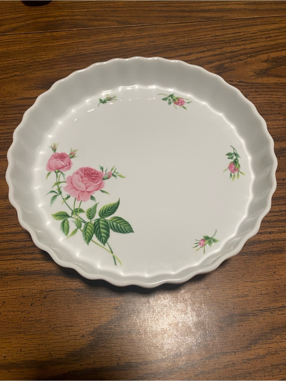 Vintage Christineholm Porcelain Rose Fluted Pie Baking Dish 9.5" Scalloped